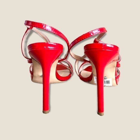 Revolve Tony Bianco Selena Heel Red Patent Leather Strappy Square Toe Stilettos - Picture 12 of 16